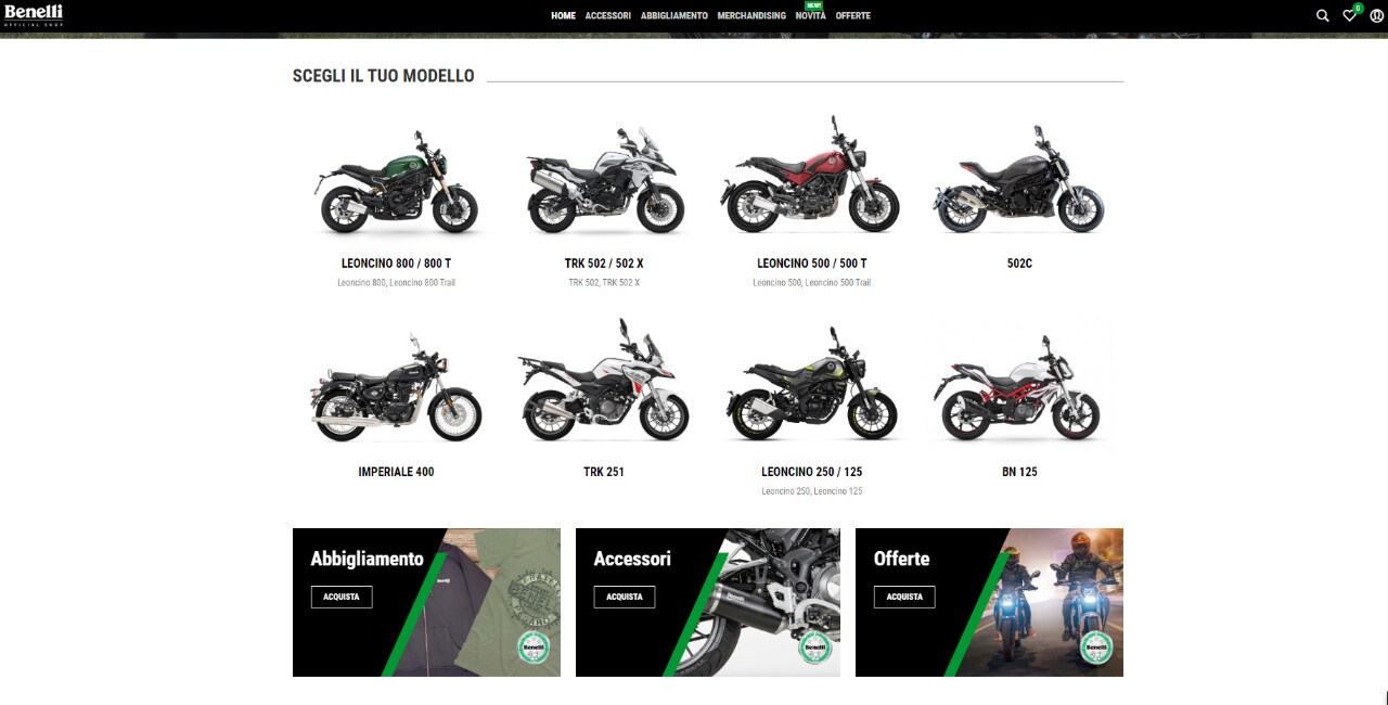 Benelli: un nuovo sito e-commerce
